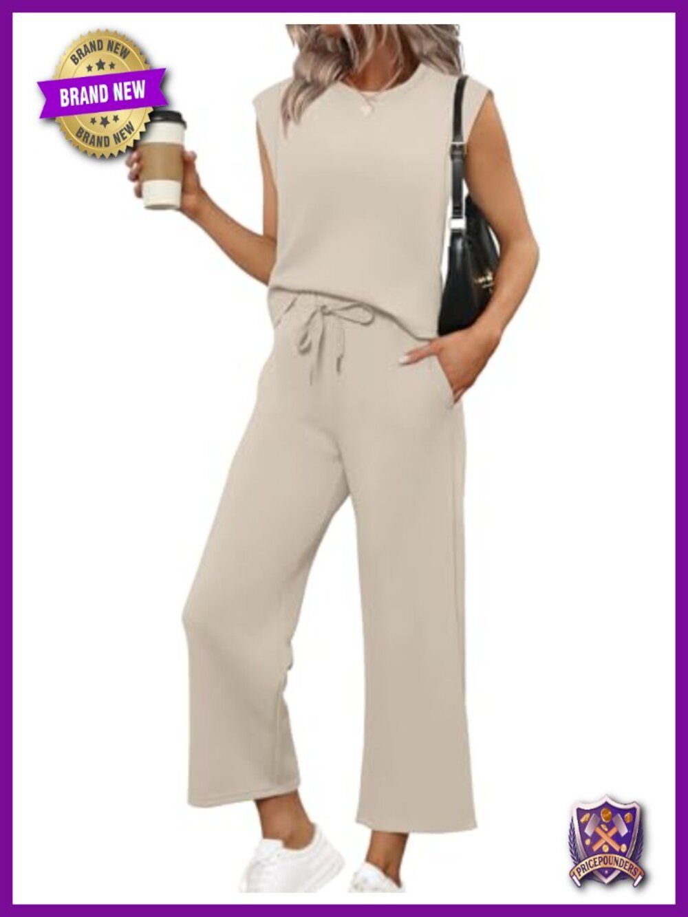 Two Piece Set Womens Cap Sleeve Top Wide Leg Crop Pants Lounge Travel